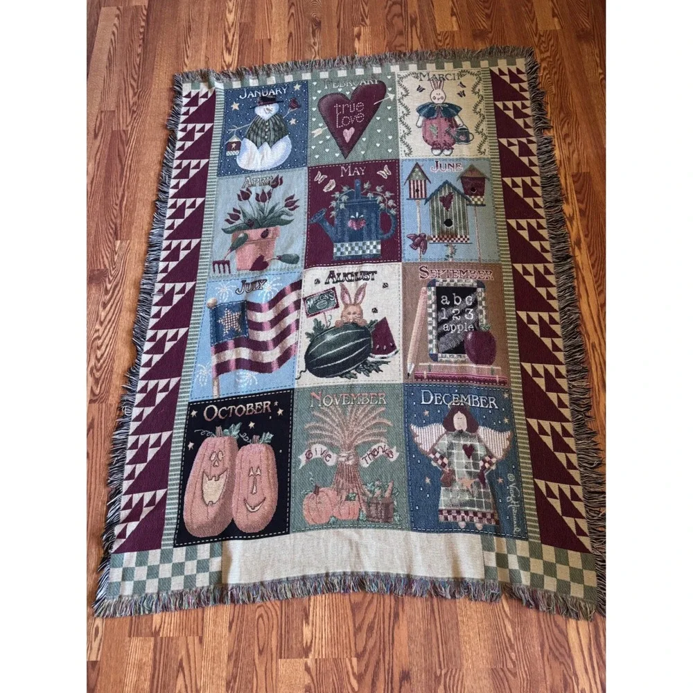 Vicky Howard Calendar Year Woven Tapestry Throw Blanket Wall‎ Hanging 12 Months